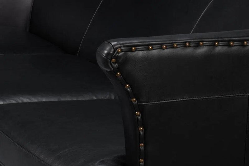 Mcmillan Distilled Wood and Leather Black Sofa Sofas & Loveseats LOOMLAN By Sarreid