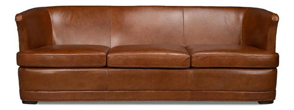 Mcmillan Distilled Wood and Leather Brown Sofa Sofas & Loveseats LOOMLAN By Sarreid