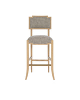 Melanie Blonde Wood and Brass Brown Bar Stool Bar Stools LOOMLAN By Currey & Co