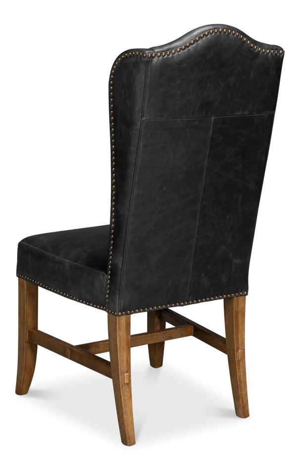 Mercado High Back Top Grain Leather Black Armless Dining Chair (Set of 2) Dining Chairs LOOMLAN By Sarreid