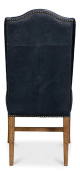 Mercado High Back Top Grain Leather Blue Dining Chair (Set of 2) Dining Chairs LOOMLAN By Sarreid