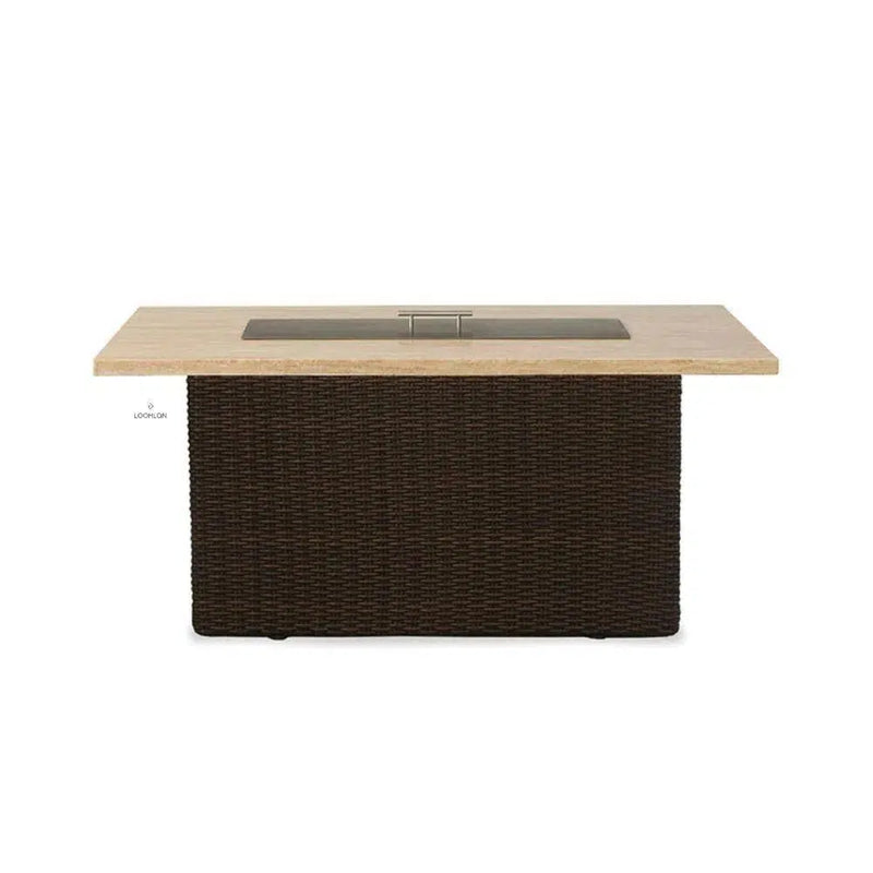 Mesa 52" Rectangular Fire Table with Light Travertine Top Lloyd Flanders Outdoor Fire Tables LOOMLAN By Lloyd Flanders