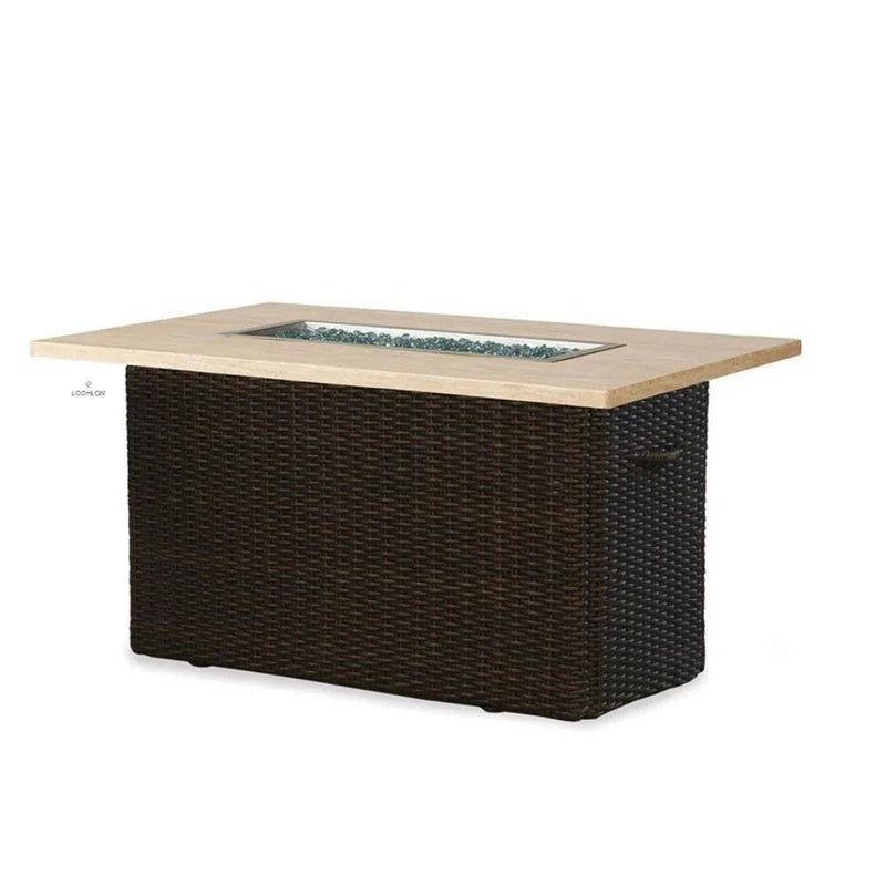 Mesa 52" Rectangular Fire Table with Light Travertine Top Lloyd Flanders Outdoor Fire Tables LOOMLAN By Lloyd Flanders