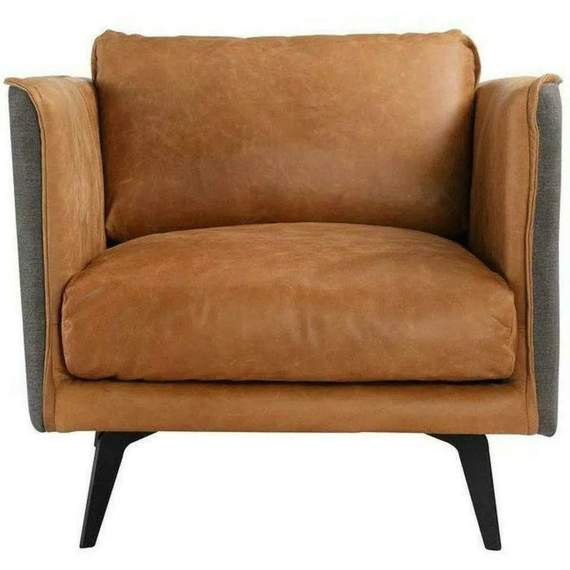 Messina Two Tone Tan Leather Club Chair Removable Cushion Club Chairs LOOMLAN By Moe's Home