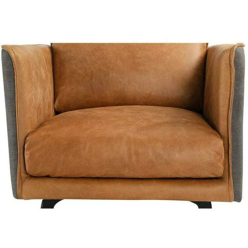 Messina Two Tone Tan Leather Club Chair Removable Cushion Club Chairs LOOMLAN By Moe's Home