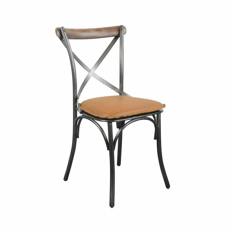 Metal Crossback Leather Armless Dining Chair (Set Of 2)