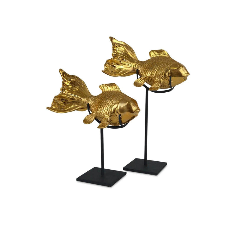 Metal Gold Goldfish Sculpture (Set of 2) Statues & Sculptures LOOMLAN By Currey & Co