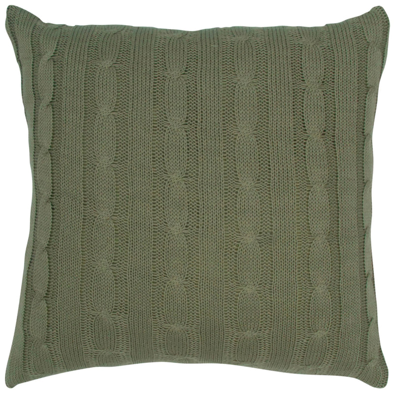 Michel Cable Knit Green Throw Pillow With Down Insert Throw Pillows LOOMLAN By LOOMLAN