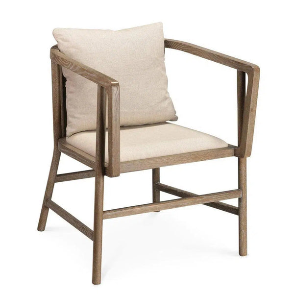 Mid-Century Modern Driftwood and Beige Linen Grayson Arm Chair Dining Chairs LOOMLAN By Jamie Young