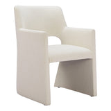 Minet Linen and Wood White Dining Arm Chair Dining Chairs LOOMLAN By Zuo Modern