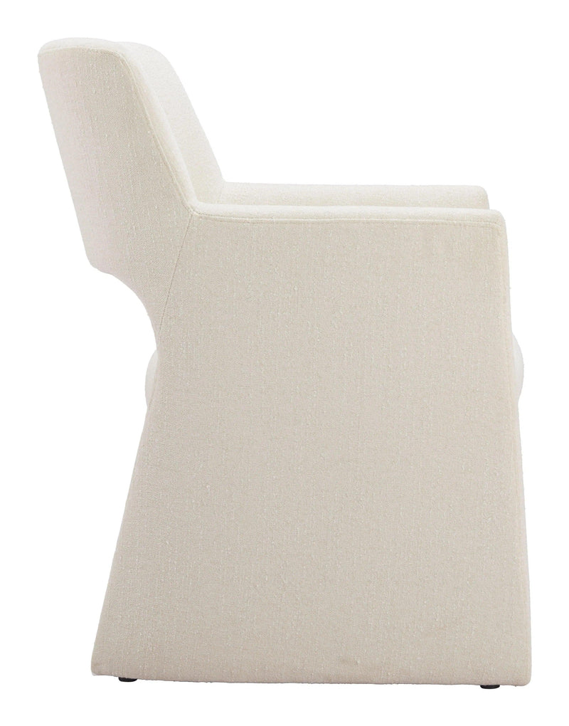 Minet Linen and Wood White Dining Arm Chair Dining Chairs LOOMLAN By Zuo Modern