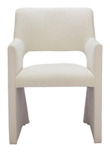 Minet Linen and Wood White Dining Arm Chair Dining Chairs LOOMLAN By Zuo Modern