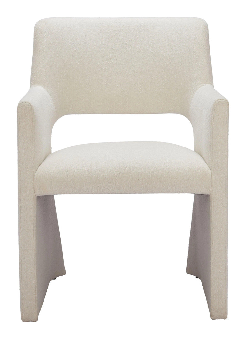 Minet Linen and Wood White Dining Arm Chair Dining Chairs LOOMLAN By Zuo Modern