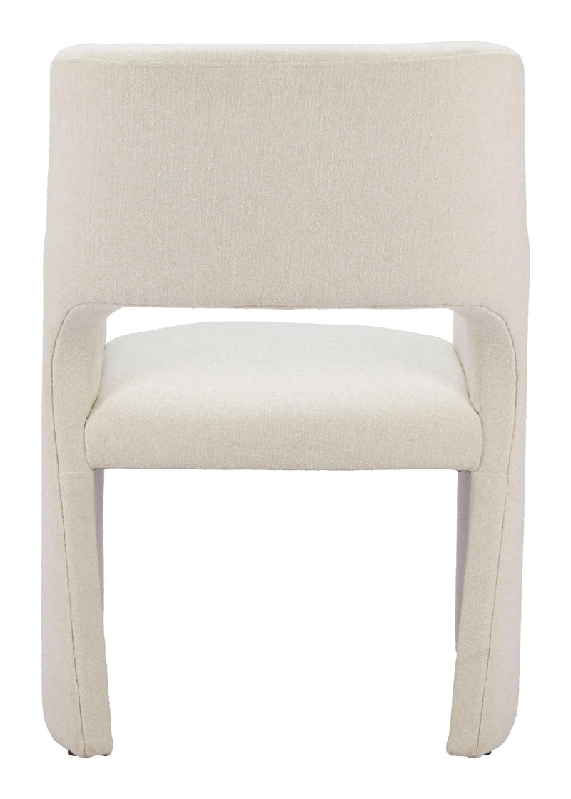 Minet Linen and Wood White Dining Arm Chair Dining Chairs LOOMLAN By Zuo Modern