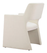 Minet Linen and Wood White Dining Arm Chair Dining Chairs LOOMLAN By Zuo Modern