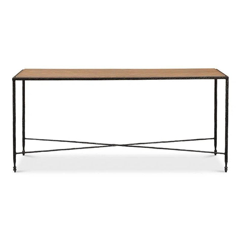 Minimalistic Castle Gate Console Table With Parquet Top Console Tables LOOMLAN By Sarreid