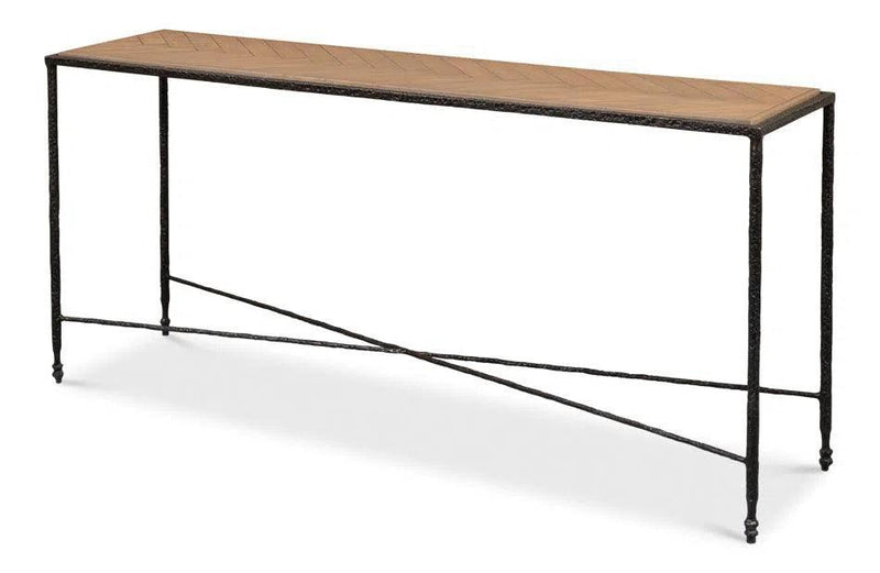 Minimalistic Castle Gate Console Table With Parquet Top Console Tables LOOMLAN By Sarreid