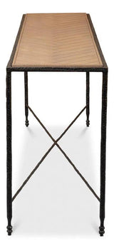 Minimalistic Castle Gate Console Table With Parquet Top Console Tables LOOMLAN By Sarreid