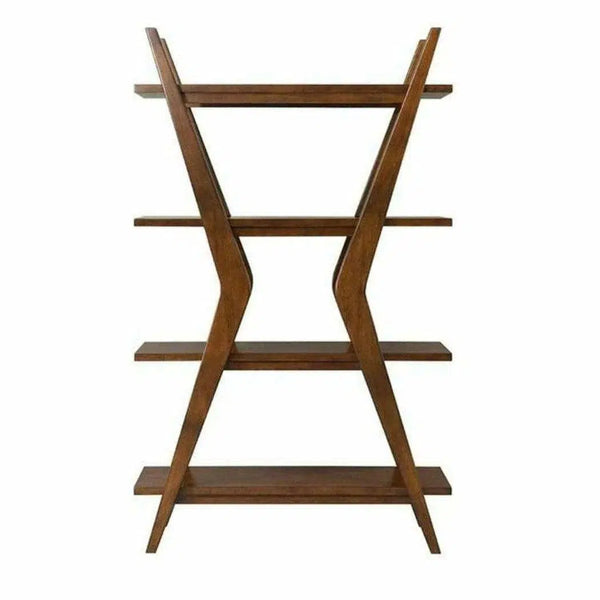 Modern 66" X Shaped Wood Etagere with 4 Shelves Etageres LOOMLAN By Bassett Mirror