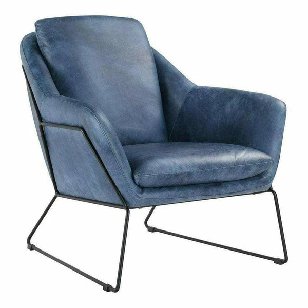 Modern Accent Chair Blue Leather Armchair for Living Room Accent Chairs LOOMLAN By Moe's Home