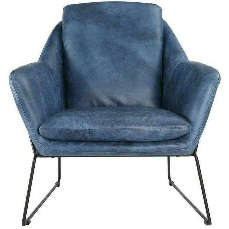 Modern Accent Chair Blue Leather Armchair for Living Room Accent Chairs LOOMLAN By Moe's Home