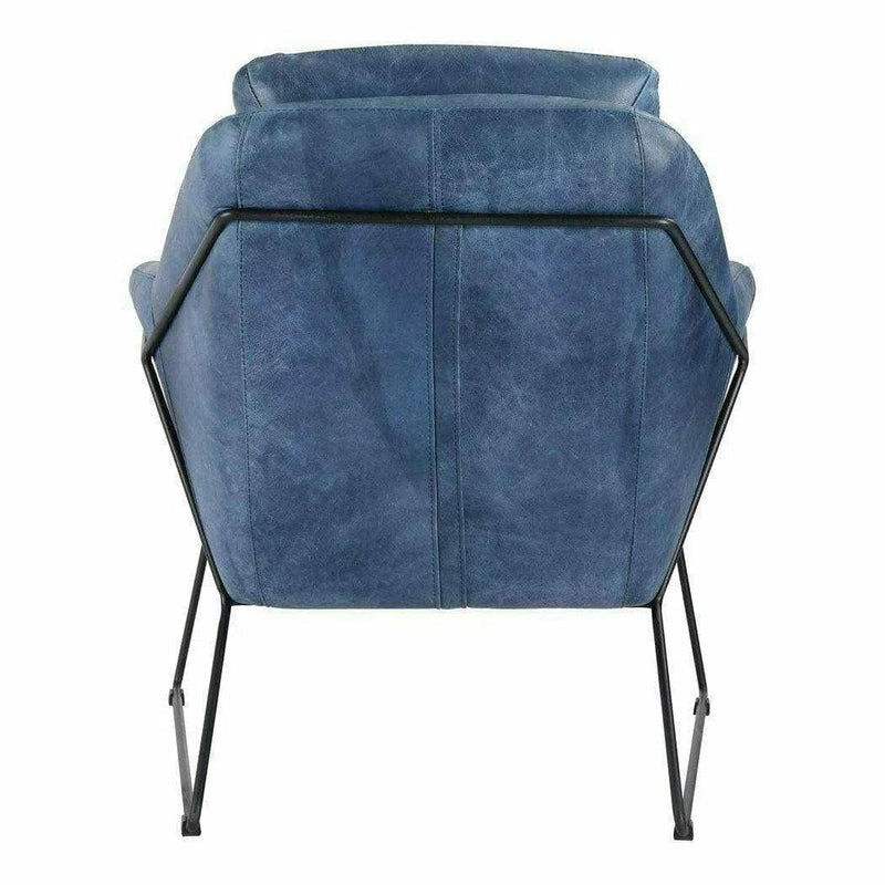 Modern Accent Chair Blue Leather Armchair for Living Room Accent Chairs LOOMLAN By Moe's Home