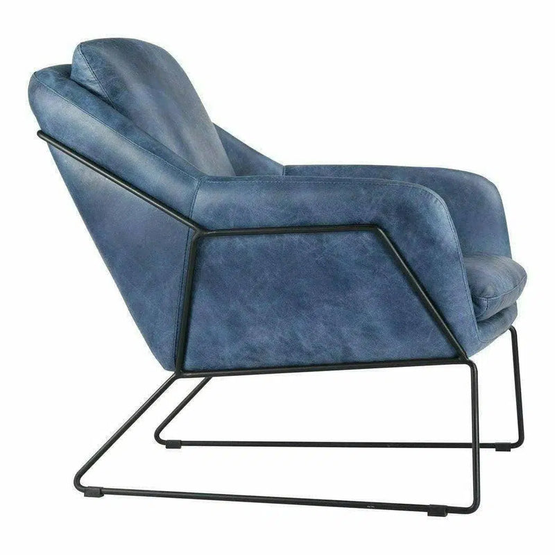 Modern Accent Chair Blue Leather Armchair for Living Room Accent Chairs LOOMLAN By Moe's Home