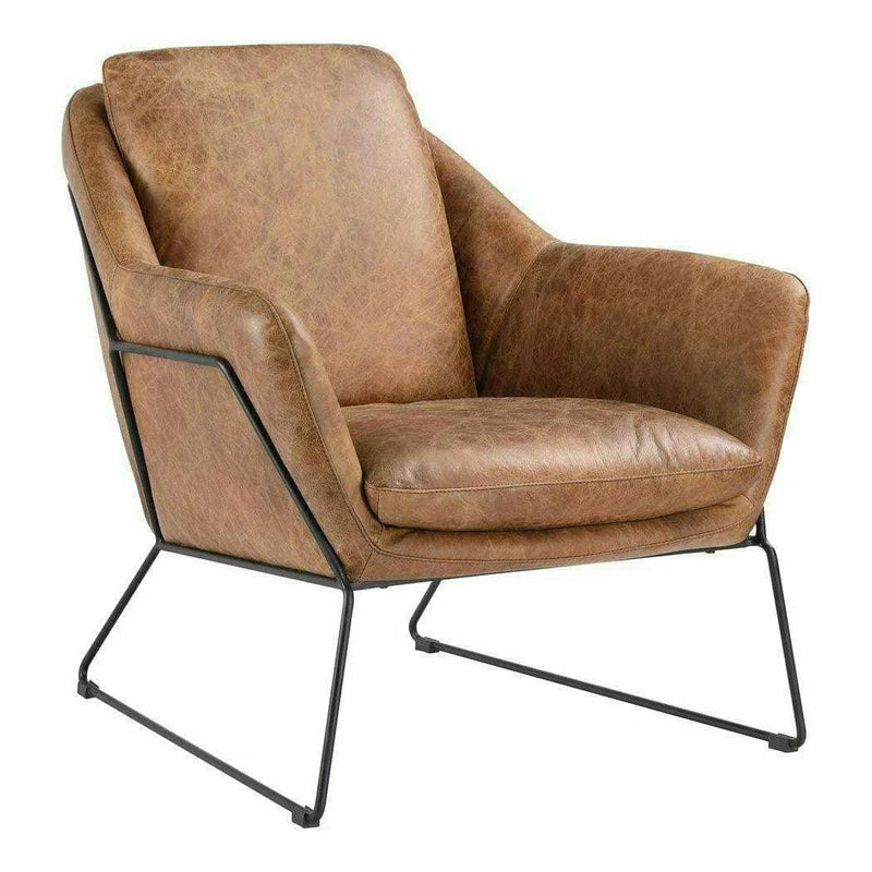 Modern Accent Chair Tan Leather Armchair for Living Room Accent Chairs LOOMLAN By Moe's Home