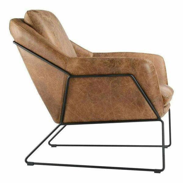 Modern Accent Chair Tan Leather Armchair for Living Room Accent Chairs LOOMLAN By Moe's Home
