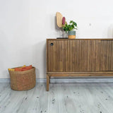 Modern Natural Brown Acacia Wood Sideboard Sliding Doors Sideboards LOOMLAN By LH Imports