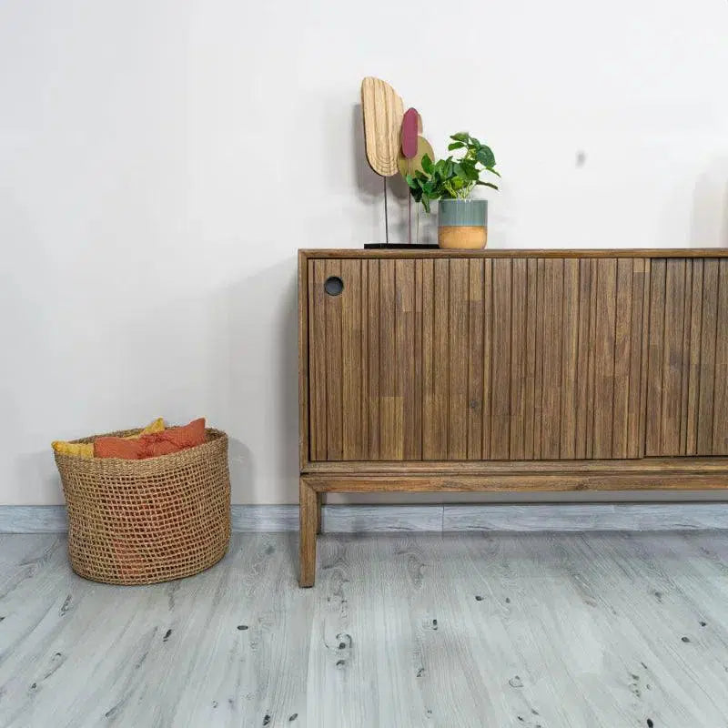 Modern Natural Brown Acacia Wood Sideboard Sliding Doors Sideboards LOOMLAN By LH Imports