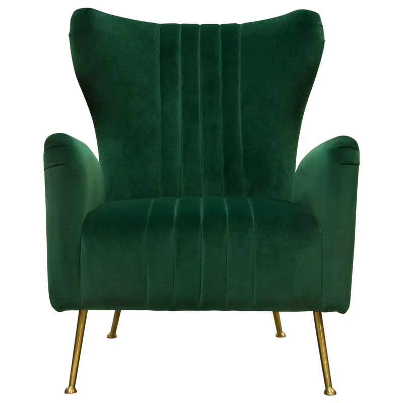 Modern Wingback Armchair Green Velvet Fabric Gold Metal Legs Club Chairs LOOMLAN By Diamond Sofa