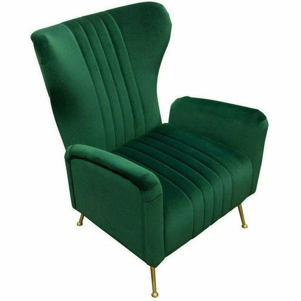 Modern Wingback Armchair Green Velvet Fabric Gold Metal Legs Club Chairs LOOMLAN By Diamond Sofa