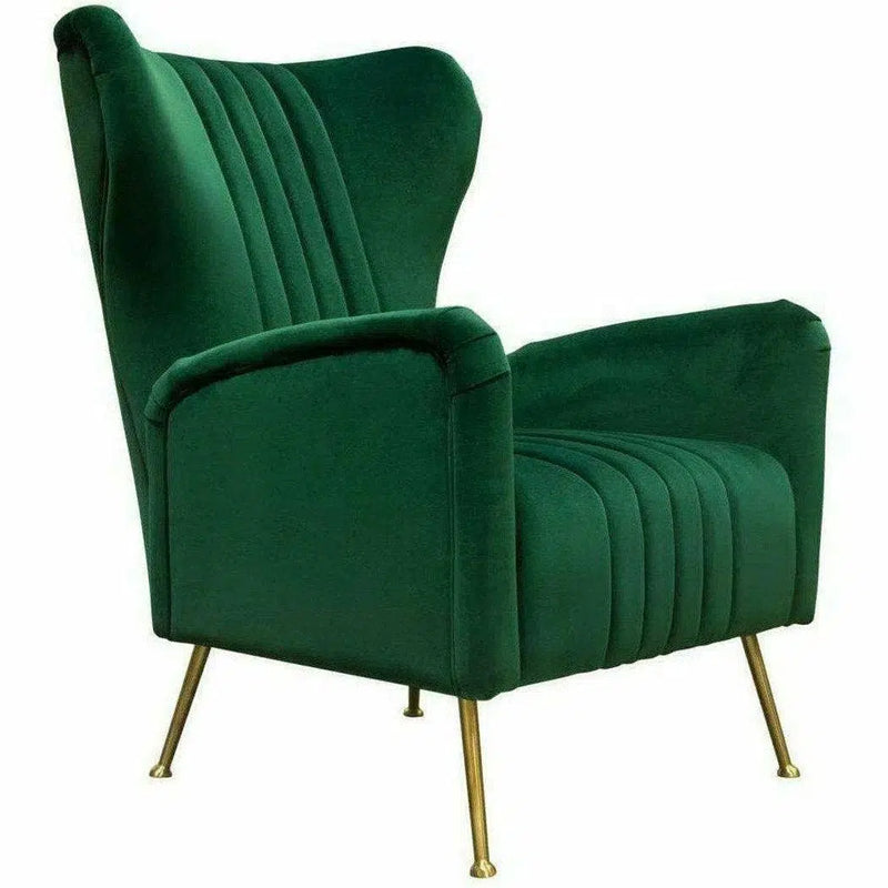 Modern Wingback Armchair Green Velvet Fabric Gold Metal Legs Club Chairs LOOMLAN By Diamond Sofa