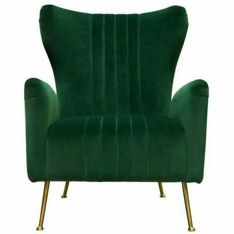 Modern Wingback Armchair Green Velvet Fabric Gold Metal Legs Club Chairs LOOMLAN By Diamond Sofa