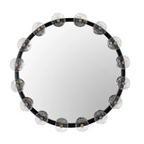 Moira Mirror with Glass Details, Black Metal Round Wall Mirror Wall Mirrors LOOMLAN By Noir