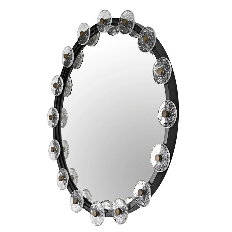 Moira Mirror with Glass Details, Black Metal Round Wall Mirror Wall Mirrors LOOMLAN By Noir