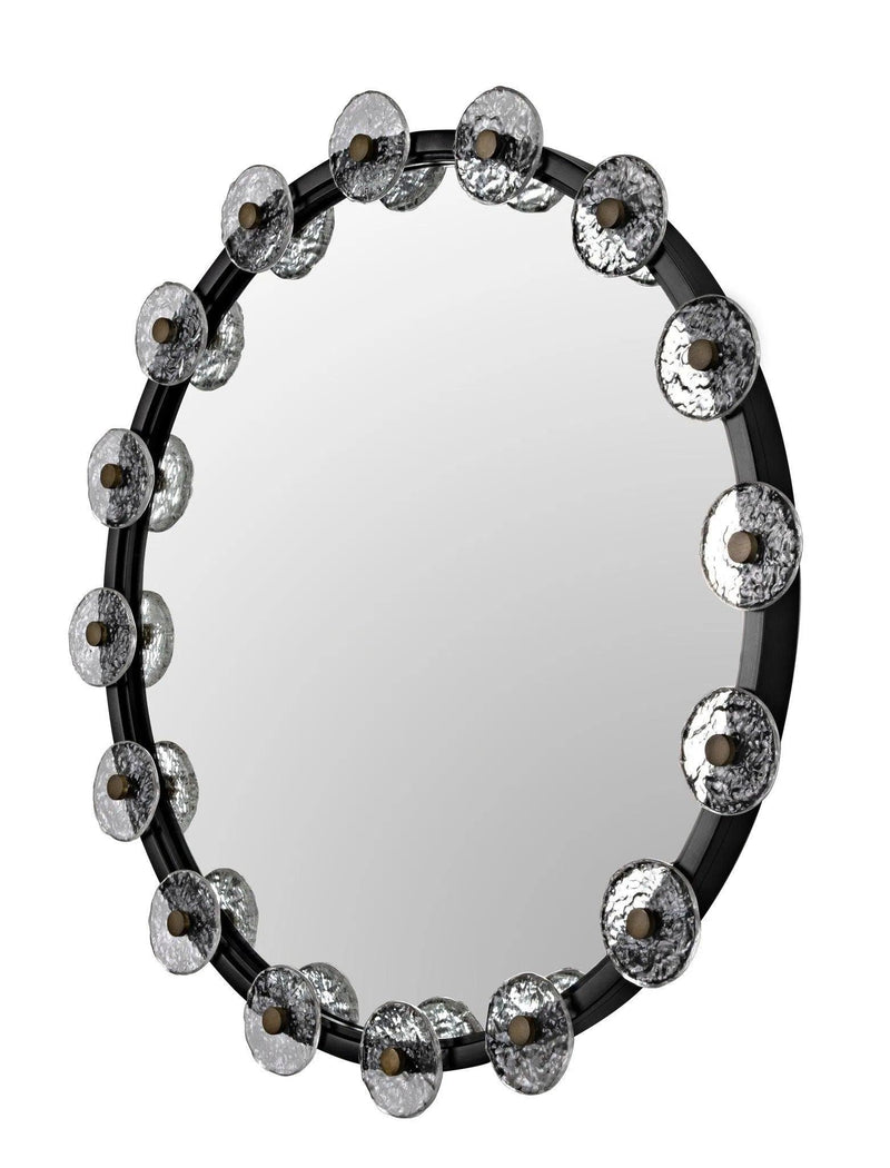 Moira Mirror with Glass Details, Black Metal Round Wall Mirror Wall Mirrors LOOMLAN By Noir