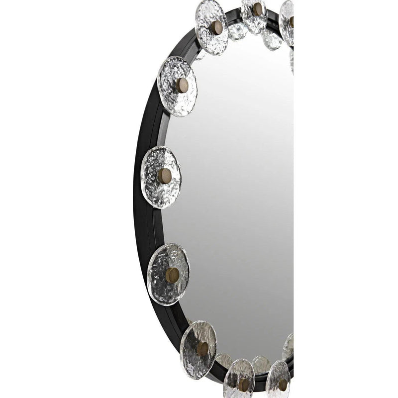 Moira Mirror with Glass Details, Black Metal Round Wall Mirror Wall Mirrors LOOMLAN By Noir