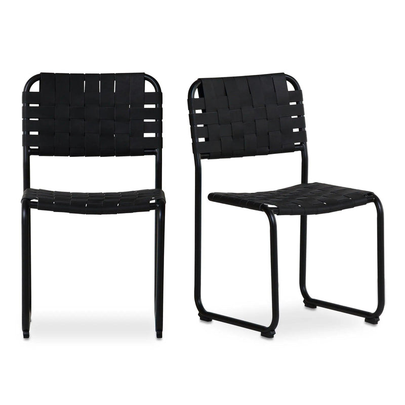 Moma Leather and Stainless Steel Armless Dining Chair (Set of 2) Dining Chairs LOOMLAN By Moe's Home