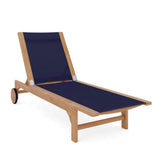 Montauk Teak Outdoor Reclining Sunlounger with Wheels Outdoor Cabanas & Loungers LOOMLAN By HiTeak