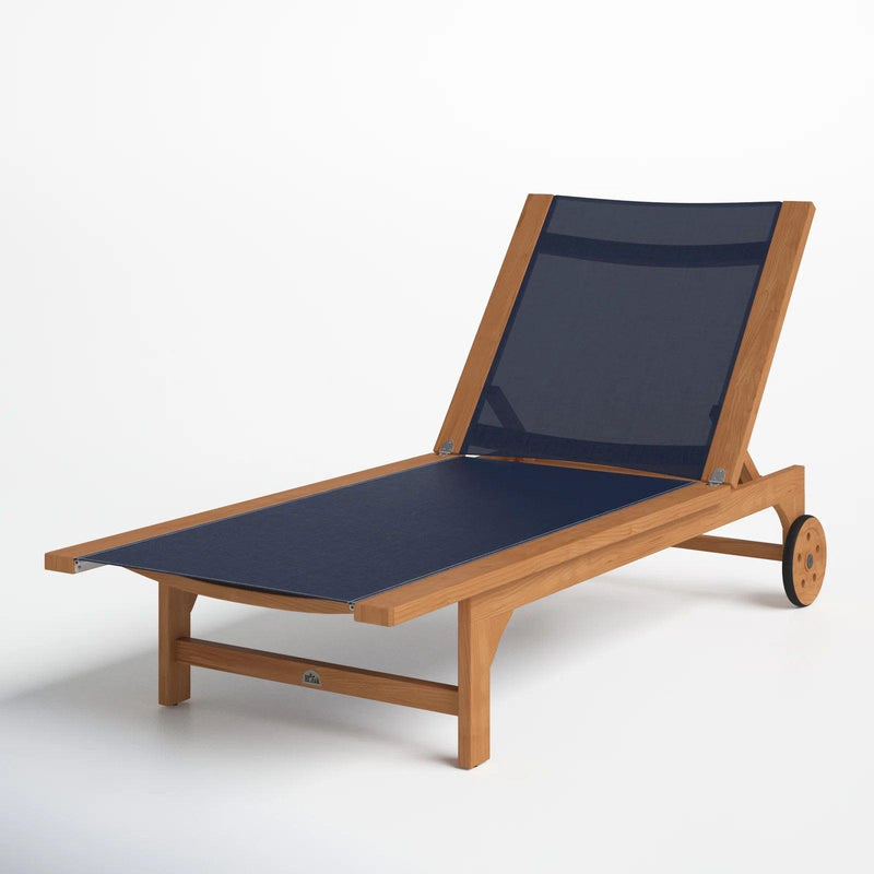 Montauk Teak Outdoor Reclining Sunlounger with Wheels Outdoor Cabanas & Loungers LOOMLAN By HiTeak