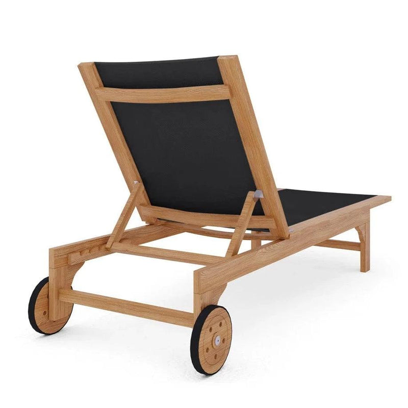 Montauk Teak Outdoor Reclining Sunlounger with Wheels Outdoor Cabanas & Loungers LOOMLAN By HiTeak