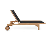 Montauk Teak Outdoor Reclining Sunlounger with Wheels Outdoor Cabanas & Loungers LOOMLAN By HiTeak