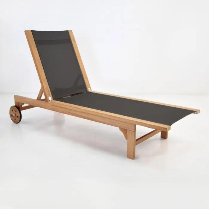 Montauk Teak Outdoor Reclining Sunlounger with Wheels Outdoor Cabanas & Loungers LOOMLAN By HiTeak