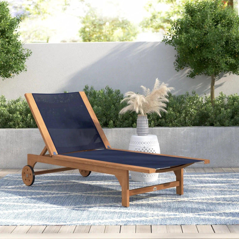 Montauk Teak Outdoor Reclining Sunlounger with Wheels Outdoor Cabanas & Loungers LOOMLAN By HiTeak