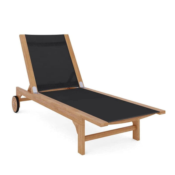 Montauk Teak Outdoor Reclining Sunlounger with Wheels Outdoor Cabanas & Loungers LOOMLAN By HiTeak