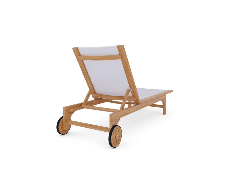 Montauk Teak Outdoor Reclining Sunlounger with Wheels Outdoor Cabanas & Loungers LOOMLAN By HiTeak