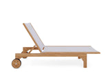 Montauk Teak Outdoor Reclining Sunlounger with Wheels Outdoor Cabanas & Loungers LOOMLAN By HiTeak