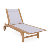 Montauk Teak Outdoor Reclining Sunlounger with Wheels Outdoor Cabanas & Loungers LOOMLAN By HiTeak